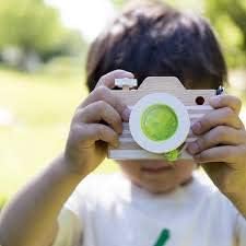 kiko+ Wooden Pretend Play Camera with Yellow & Kaleidoscope Lens for Toddlers and Kids