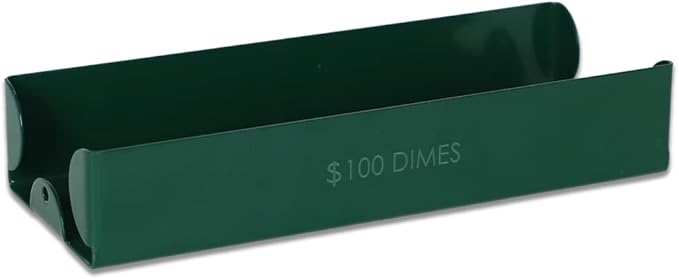 BankSupplies Dime Coin Stackable Sorting Metal Money Tray - Green - $100 Capacity - Money Organizer - Color Coded to Federal Reserve Standards