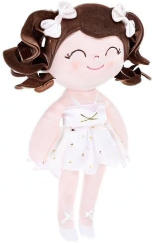 Gloveleya Baby Dolls Soft Snuggly Curly Hair Ballerina Doll First Baby Girl Gifts Plush Ballet Doll with Lace Mesh Dress White 14inches Ballerina Series