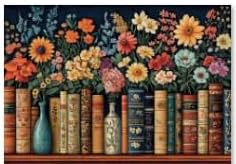 Vintage Books & Flowers 500-Piece Jigsaw Puzzle for Adults - Floral Library Scene Puzzle with Colorful Blooms, Decorative Book Spines - Challenging Yet Relaxing Puzzle, 23"x15"