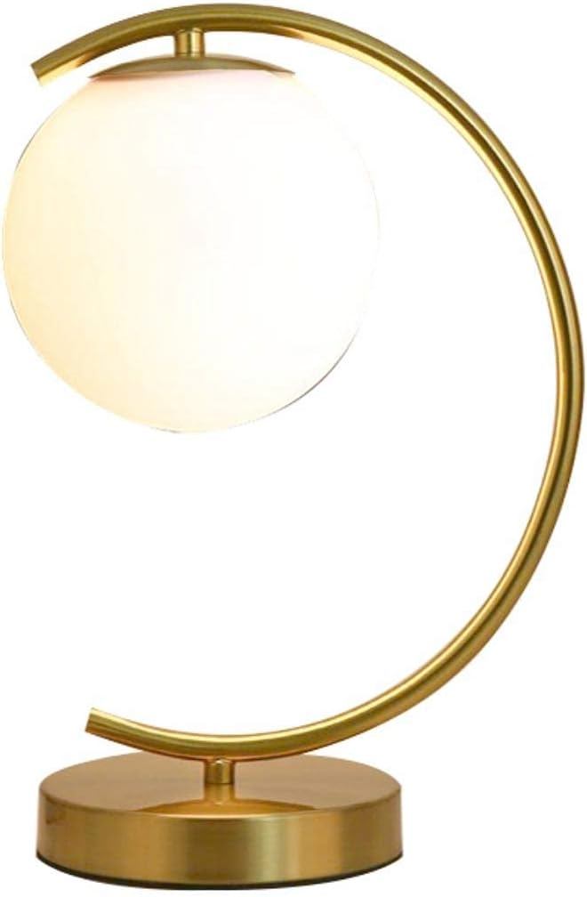 KCO Lighting Mid-Century Bedside Table Lamp Modern Glass Ball Desk Lamp Gold Reading Lamp Moon Shape Metal Table Light for Bedroom Living Room Office
