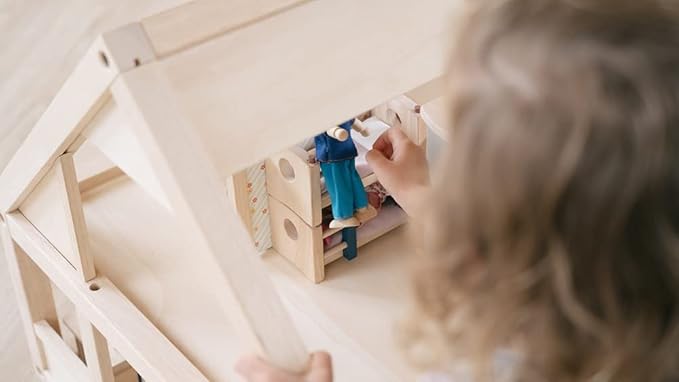 PlanToys Neo Line of Wooden Dollhouse Furniture - Children's Room (7304) | Sustainably Made from Rubberwood and Non-Toxic Paints and Dyes