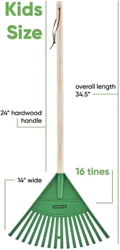 Superio Kids Garden Rakes, 2 Pack, Rakes with Wooden Handle, Plastic Head, 34" (Orange)