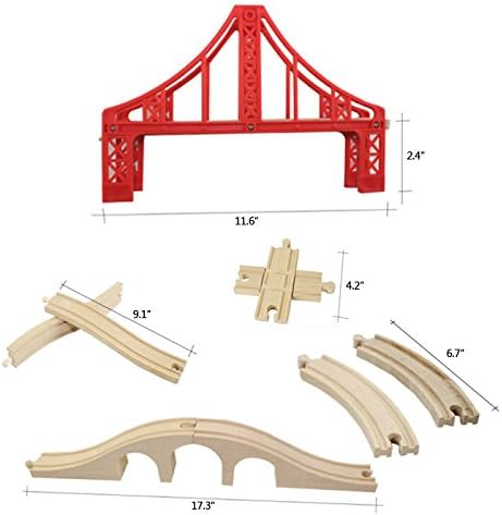 Wooden Train Bridges, Crossing Track Bridge, Wooden Train Track Accessories, Wood Train Tracks, Train Tracks Compatible with All Major Brands, Wood Toys for Girls & Boys