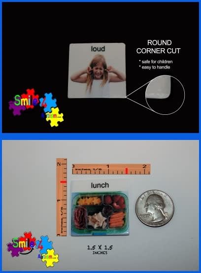 Smile4Autism Small 1.5"x1.5" Loose Visual Picture Cards, Receptive and Expressive Language, Speech Articulation Therapy, ASD, ADD, ADHD, Apraxia, & Stroke Patients. (Cartoon Icons 162 Pcs, Laminate)
