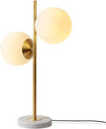 KCO Lighting Mid-Century Modern Table Lamp 2-Light Frosted Glass Globe Desk Lamp with Brushed Brass Finished Nightstand Bedside Lamp