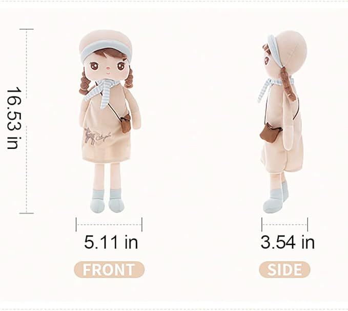 16" Exclusive Princess Doll, Cute Pigtail-Girl with a Hat Plush Doll, Soft Dolls Baby Girl Gifts, Non-Toxic Soft Skin-Friendly PP Cotton Plush Stuffed Angela (Bright Orange)