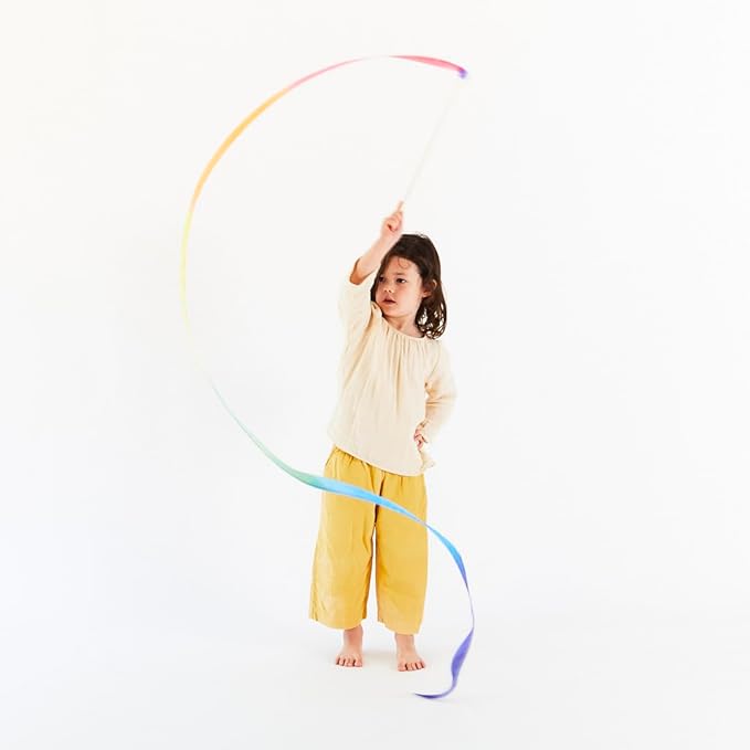 Sarah's Silks Rainbow Streamer - 8' Long Ribbon Wand for Kids, Pretend Play, Dance, Baton Stick Twirling, and Gymnastics Party Favors | 100% Silk and Wood Montessori and Waldorf Toys