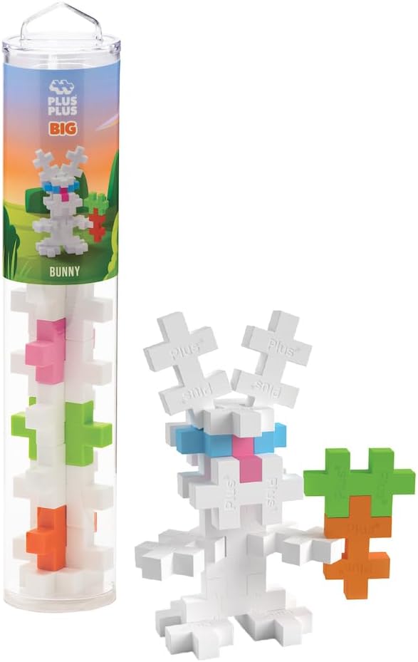 PLUS PLUS Big - 15 Piece Bunny Tube- Construction Building Stem/Steam Toy, Interlocking Large Puzzle Blocks for Toddlers and Preschool