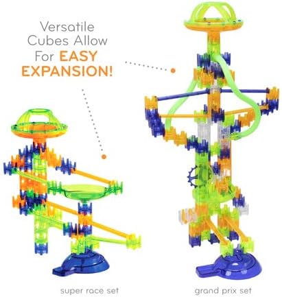 MindWare Q-Ba-Maze Rally Racing - Kit Includes Includes 44 Cubes, 1 Marble Vortex, 8 Straight-Away Rails, Turbo Launcher, Marbles and More - Ages 6 and Up