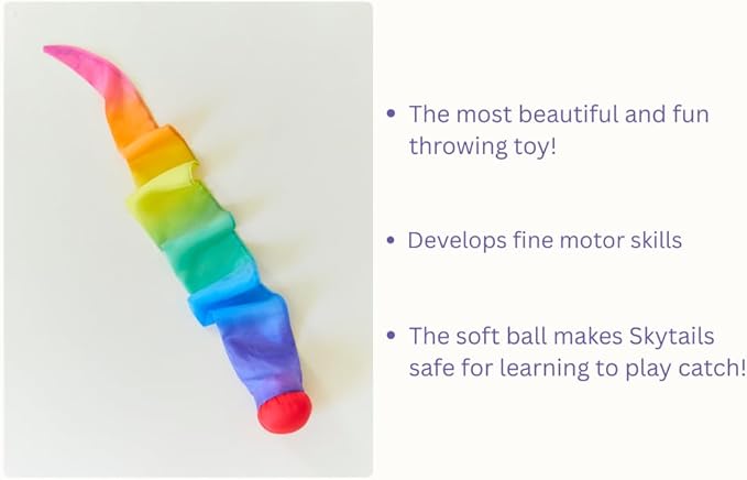 Sarah's Silks - Skytail - Waldorf Toys for Kids, 35" Long, Safe for Outdoor and Indoor Use - Rainbow Comet