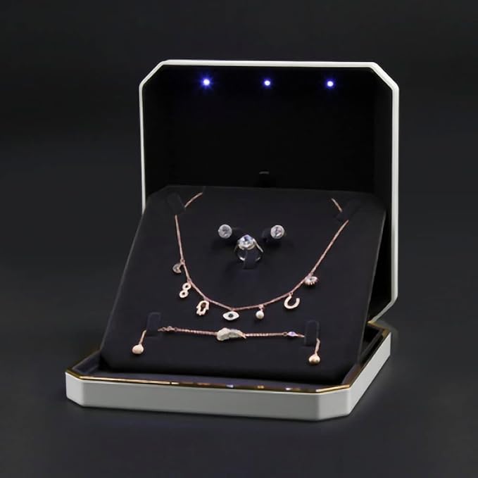 HSLFUAI Necklace Organizer with Led Light,Jewelry Box for Necklace, Necklace Box Gift,Jewelry Gift Box for Wedding, Birthday, Valentine' Day, Mother'S Day, Christmas(Gold)