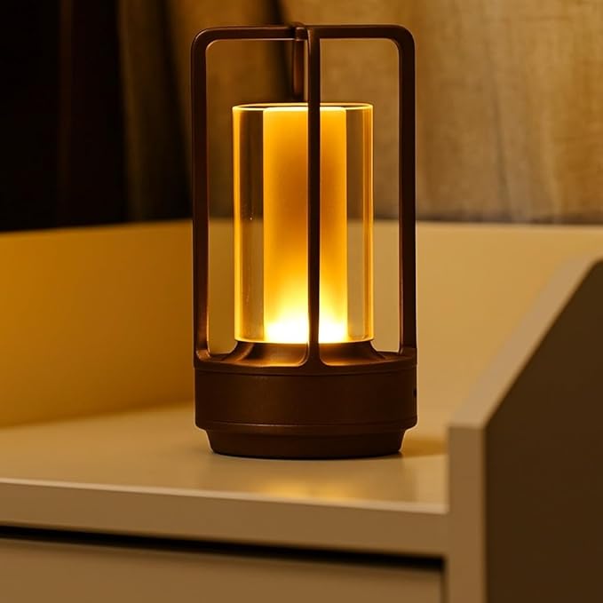 Klarako Crystal Lantern Lamp – Modern Cordless Rechargeable Bedside & Outdoor Light, Portable Wireless – Dimmable Touch Control – Luxury Living Room & Hotel-Style Lighting (Chocolate Brown, 2-Pack)