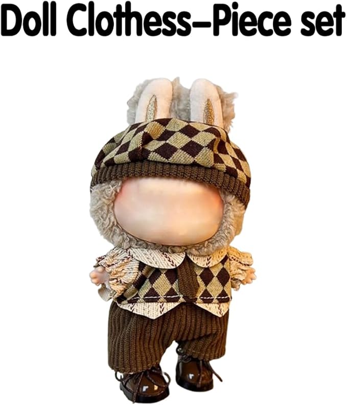 17cm Clothes Set, Cute Hat Unique Pocket Design Overalls Dress up Set(NO Doll), Handmade Clothing Designed for 17cm Doll (Brown Set 1)
