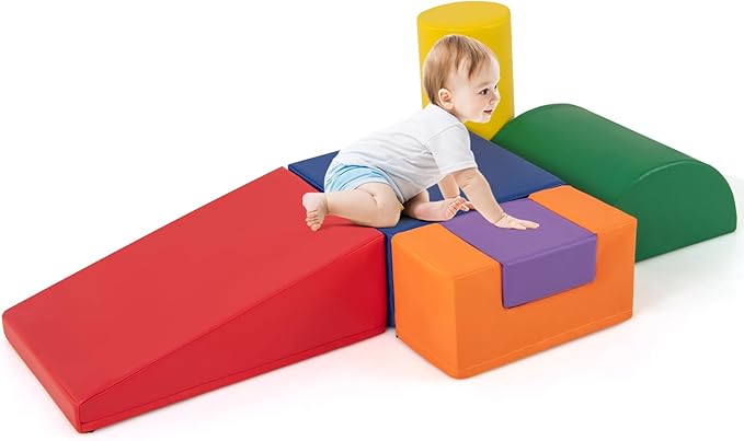 HONEY JOY 6-Piece Climb and Crawl Playset, Soft Climbing Foam Block Activity Play Structure Gym Equipment for Infant Baby, Color Coordination, Waterproof Indoor Climbing Toys for Toddlers (Navy)