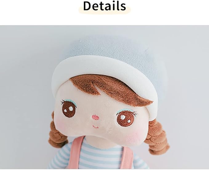 16" Exclusive New MeToo Princess Doll, Cute Pigtail-Girl with a Hat Plush Doll, Soft Dolls Baby Doll Girl Gifts, Non-Toxic Soft Skin-Friendly PP Cotton Plush Stuffed Angela Doll (Khaki)