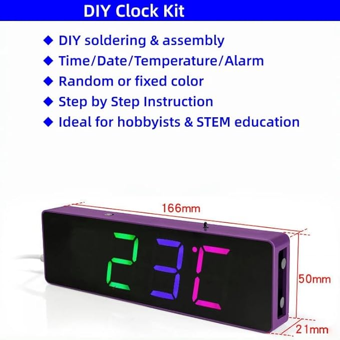 DIY Soldering Practice Kit, Digital Alarm Clock Soldering Kit, 4-Digit Display, RGB Color Modes, Electronic Soldering Project