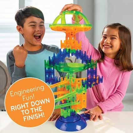 MindWare Q-Ba-Maze Rally Racing - Kit Includes Includes 44 Cubes, 1 Marble Vortex, 8 Straight-Away Rails, Turbo Launcher, Marbles and More - Ages 6 and Up