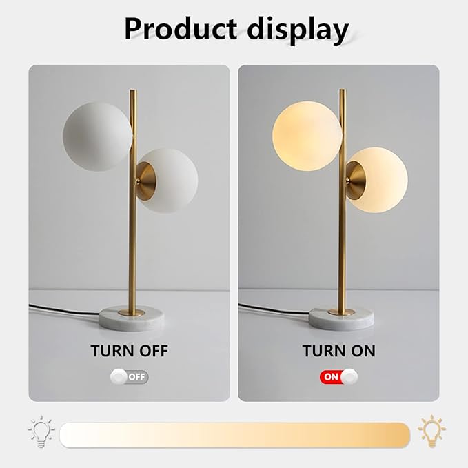KCO Lighting Mid-Century Modern Table Lamp 2-Light Frosted Glass Globe Desk Lamp with Brushed Brass Finished Nightstand Bedside Lamp