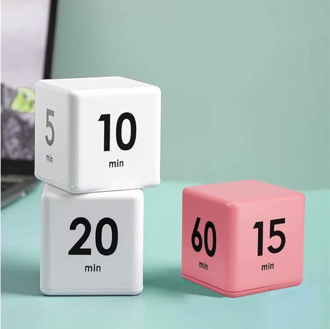 Feilifan Cube Timer - Kids ADHD Productivity Workout Flip Timer for StudyTime Management, 15, 20, 30, 60 Minutes, Pink