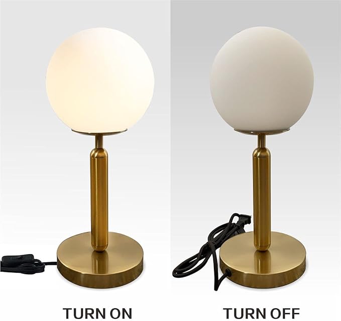 KCO Lighting Modern Gold Metal Table Lamp Mid Century Bedside Table Lamp with Matte Globe Golden Indoor Standing Light for Bedroom Vanity Living Room