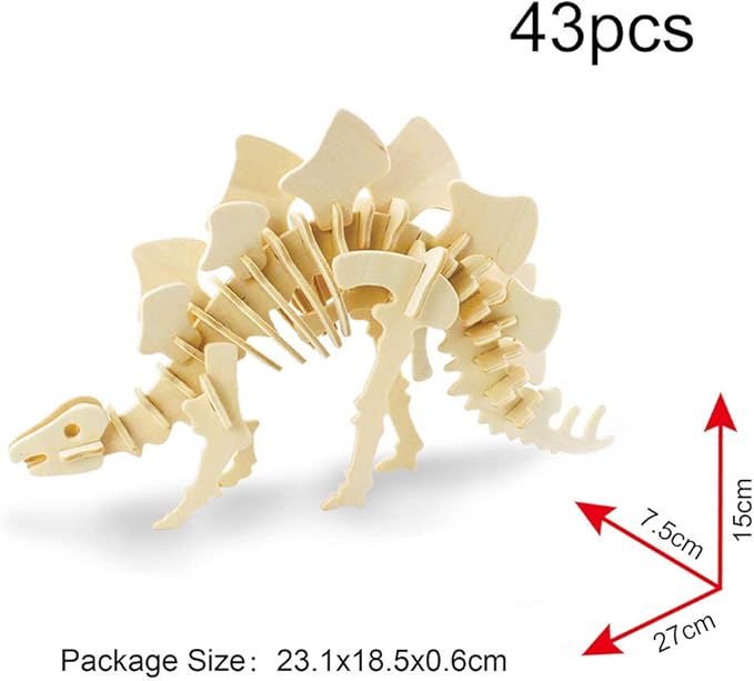 Georgie Porgy 3D Wooden Puzzles for Kids Toys Construction Woodcraft Kits DIY Model Puzzle Kits Birthday Gifts Pack of 3 (T-Rex Spinosaurus Stegosaurus)