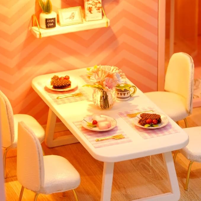 CUTEROOM DIY Miniature Dollhouse Kit with Furniture,Wooden Doll House with Music Movement & LED Lights,DIY House Kit Christmas Birthday Gifts -Dream Angel