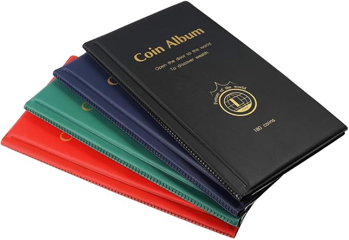 AITIME 180 Pockets Collection Supplies - Coin Holders Book Album for Collectors, Storage Suitable for Coin Diameter Less Than 1.66 Inches (Red)