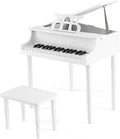 Goplus 30-Key Classical Kids Piano, Mini Grand Piano Wooden Learn-to-Play Musical Instrument Toy with Bench, Piano Lid, Music Rack, Gift for Boys Girls Aged 2+ Baby Toddler(4 Straight Leg-White)
