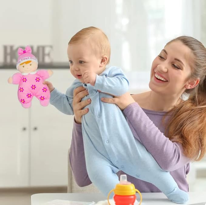 June Garden 9" My First Doll Noah - Soft Plush Baby Doll with Rattle - Baby Blue Outfit