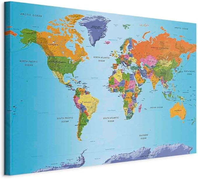 artgeist Canvas Wall Art Print World Map 35x24 in - 1pcs Picture with Acoustic Foam Sound Print Artwork Room Acoustics Soundproofing World Travel Map k-A-0104-b-d