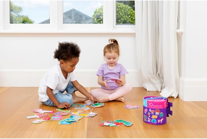 Crocodile Creek Let’s Begin Puzzle - Ten 2-Piece Beginner Puzzles for Ages 2 and Up - Heavy-Duty Storage Canister with Handle - Colorful Unicorns Design - Each Puzzle is 6" L x 4" H Finished