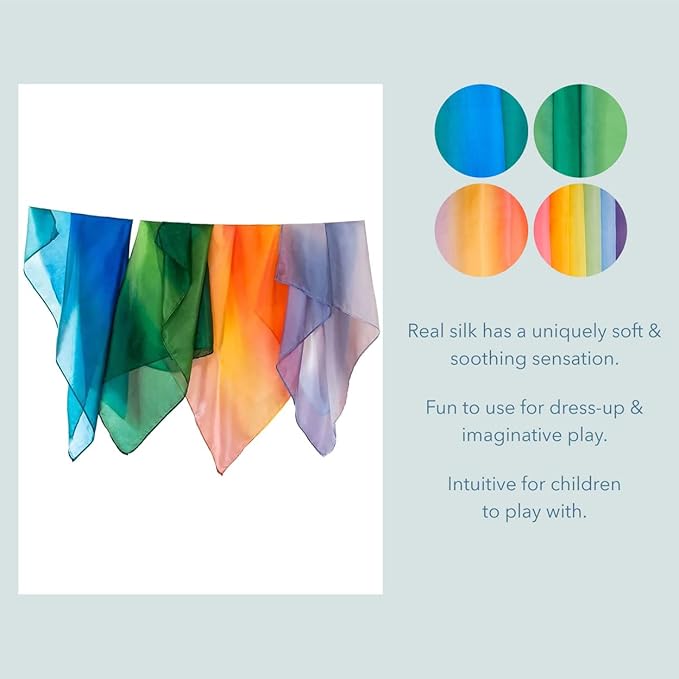 Sarah's Silks Earth Playsilks Set of 4, 100% Silk Toy for Toddlers | Montessori and Waldorf Toys, 35" Large Square Scarves for Dance, Imaginative, and Pretend Play