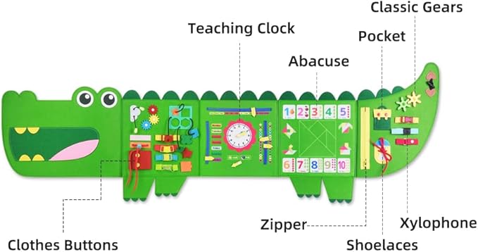 Crocodile Montessori Busy Board Toddler Busy Board, Foldable Montessoris Toys for 3+ Years Old, Activities Sensory Toys for Toddler Wall Panel
