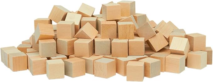 Unfinished Wood Craft Cubes 1 inch, Pack of 100 Small Wooden Blocks to Decorate, Wooden Cubes for Crafts and Decor, by Woodpeckers