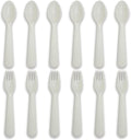12 Pcs Kids Spoons and Forks Toddler Utensils Plastics Reusable Silverware Baby Cutlery Set Feeding Dinnerware Utensils BPA Free Microwave Dishwasher and Freezer Safe- White