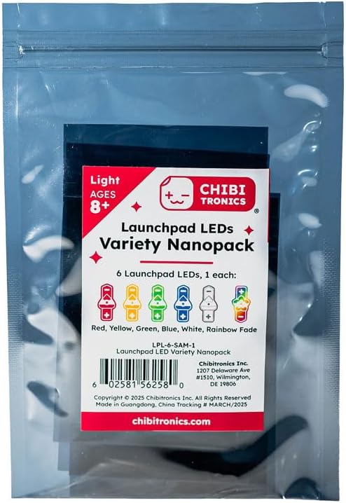 Launchpad LED Variety Nanopack (6 LED Colors) for Papercrafting, Red, Yellow, Green, White, Blue and Rainbow Fade (Mixed, 6 Pack)