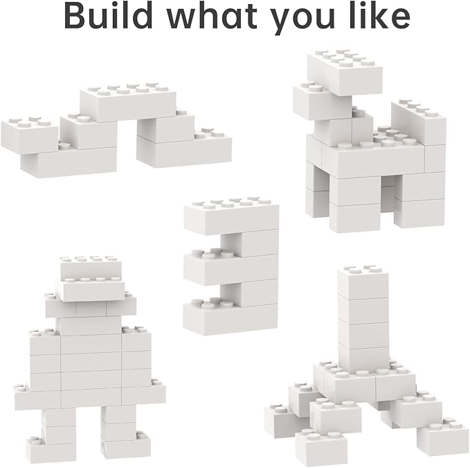 500 Piece Bulk 2x4 Building Bricks, Compatible with Lego, Flat White Bricks