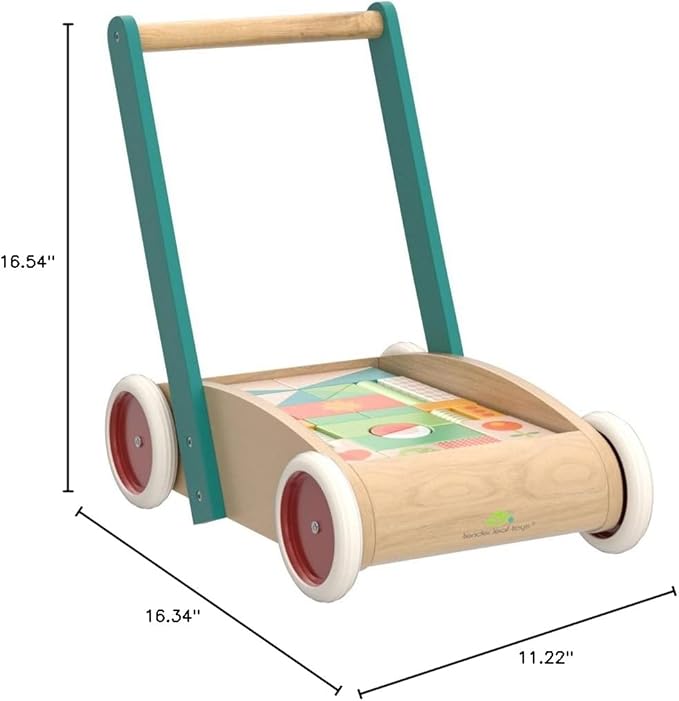 Tender Leaf Toys Baby Block Wooden Walker - Includes 29 Garden Themed Wooden Toy Blocks - Premium Quality Construction - Develops Balance, Strength & Creative Play - 18 Month +