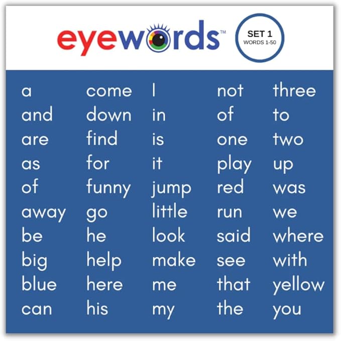 Sight Word & Phonics Flash Cards, Set 1 (High-Frequency Words 1-50) - Kinesthetic Learning, Picture-Embedded - Pre-K to Grade 2 - Homeschool & Classroom use - Model EW-22