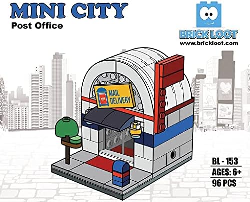 Brick Loot Mini City Post Office Set – 96 Pieces Postal Service Building Kit with Mailbox, Mail Packages, and Accessories – Compatible with Lego, Creative Play for Kids and Adults