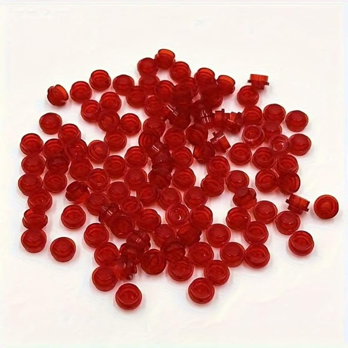 1200 Piece Transparent Colors Building Plate Bulk, Round 1x1, Compatible with Lego Parts and Pieces: (Color:Transparent Red)