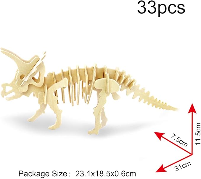 Georgie Porgy 3D Wooden Puzzles for Kids Toys Construction Woodcraft Kits DIY Model Puzzle Kits Birthday Gifts Pack of 3 (Parasaurolophus Apatosaurus Triceratops)