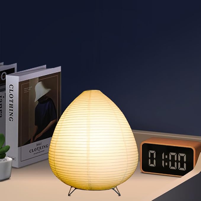Bedside Table Lamp Paper and Chrome Standing Lamp Room Decoration Festival Lantern Light Nightstand Desk Lamp Bedroom Dresser Living Kids Room College Dorm Coffee (White, 12.6"x11.02"x11.02")
