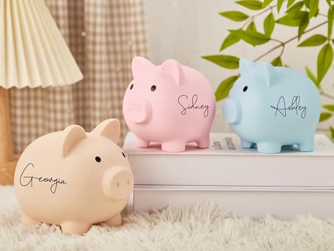 Personalized Cute Plastic Piggy Bank for Kids, Custom Unbreakable Toy Coin Bank with Name, First Toddler Money Box, Birthday, Easter, for Girls & Boys Home Decoration