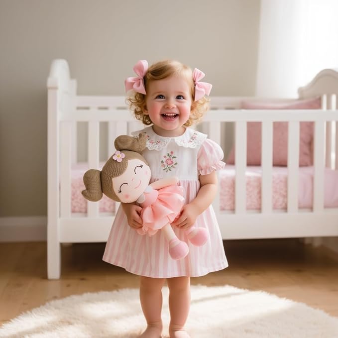 Gloveleya Princess Tutu Doll – First Baby Doll Gift for Girls, Soft Plush Doll in Pink Dress with Gift Bag, Perfect Birthday & Holiday Present, 14-Inch Keepsake Toy