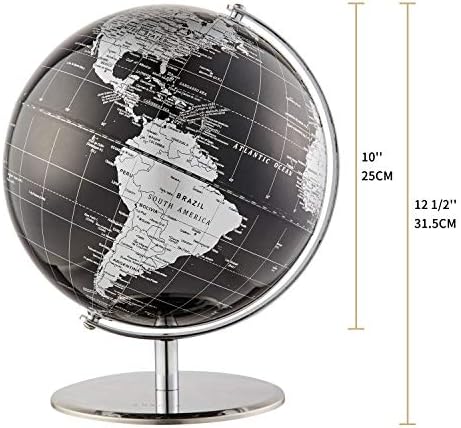 ANNOVA Metallic World Globe Black – Educational/Geographic/Modern Desktop Decoration - Stainless Steel Arc and Base/Earth World - Metallic Black - for School, Home, and Office (10-Inch)