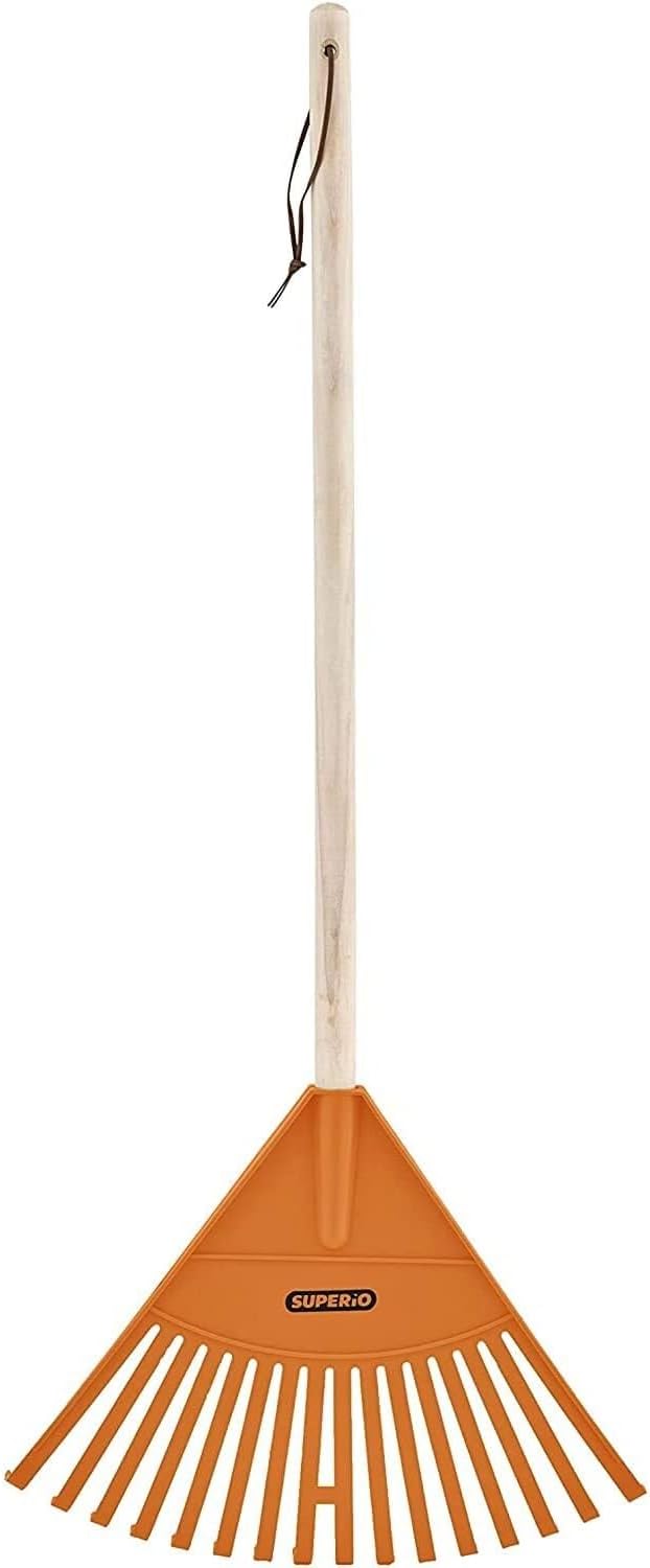 Orange Kids Size Rake, Kids Rake for Lawn with Hardwood Handle, Durable Plastic Head to Sweep Leaves on Lawn and Tidying Up The Garden, 34" by Superio
