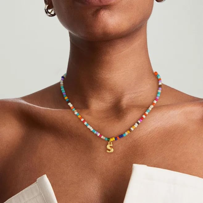 Colorful Initial Necklace for Girls Kids Women, Dainty 18K Gold Plated Bubble Initial Letter Necklace Teen Girls Gifts Trendy Stuff Birthday Gifts for 5 6 7 8 9 10 Yearl Old Girl