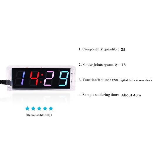 Soldering Practice Kit DIY RGB Digital Tube Adjustable Multifunctional Alarm Clock Electronics Projects Soldering Kit Welding Skills Learn Soldering Kit for DIYers (04SZ01)